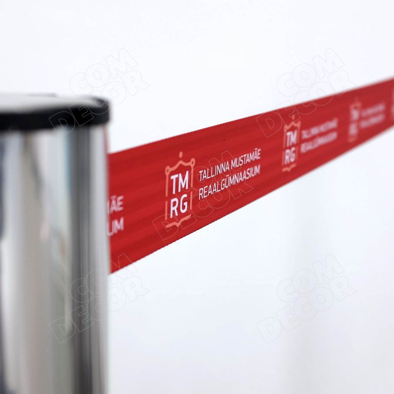 Queue belt barrier with branding